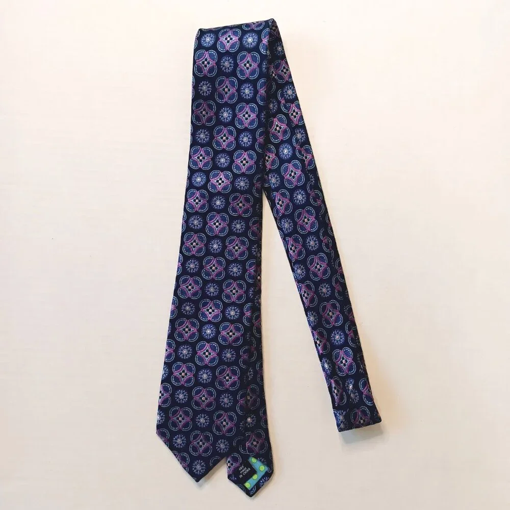 Ted Baker London Men's Navy Blue Purple Medallions Silk Tie L59